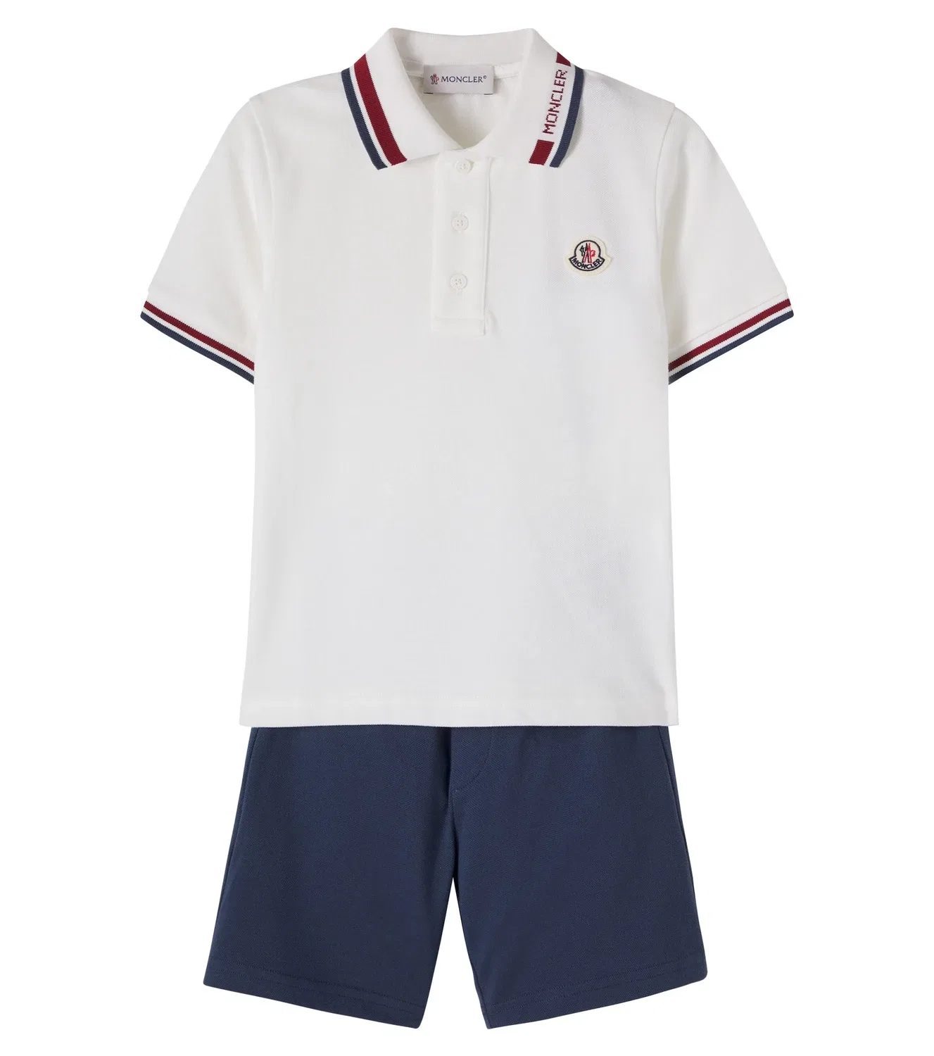 Комплект из хлопкового поло и шорт Moncler Enfant, белый