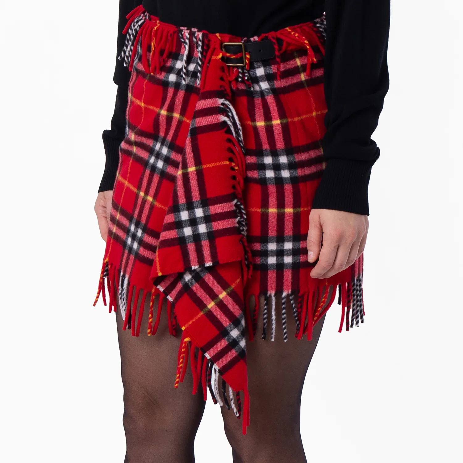 Юбка из шерсти и кашемира с фирменным клетчатым принтом Check Womens Check Wool Cashmere Scarf Skirt Burberry, Currant — фото 3