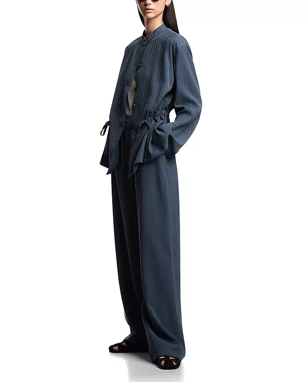 Женские брюки с эластичным поясом Fluid Lurex Pinstripe Emporio Armani, Whale Blue — фото 2