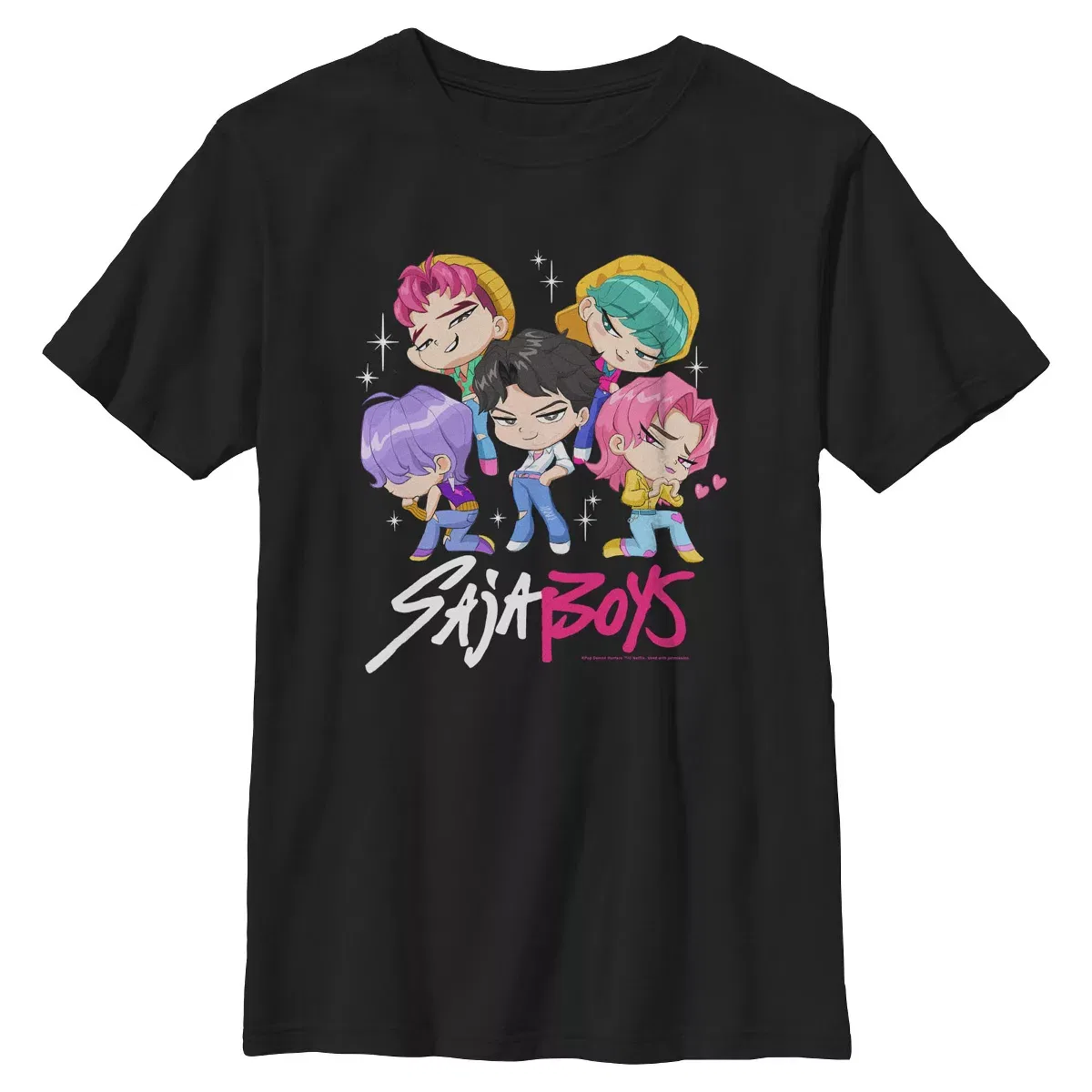Детская футболка с принтом Saja Boys Chibi Group KPop Demon Hunters, Black