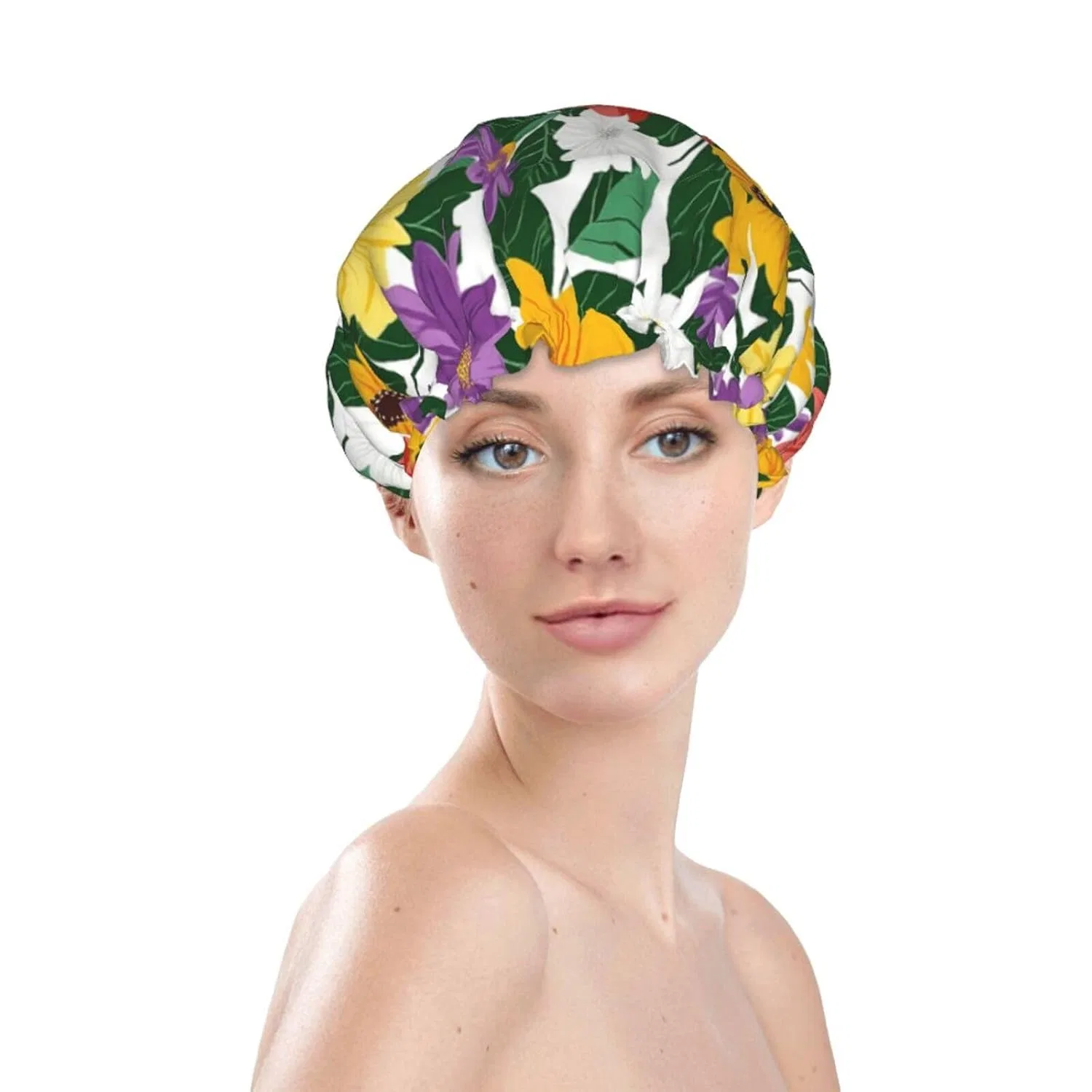 Двойная водонепроницаемая шапочка для душа HLBSDM, Vibrant Daisies Garden — фото 3