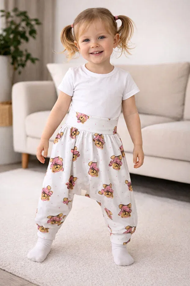Детские брюки для девочек хлопковые с принтом Basics Santralbebe, Beige