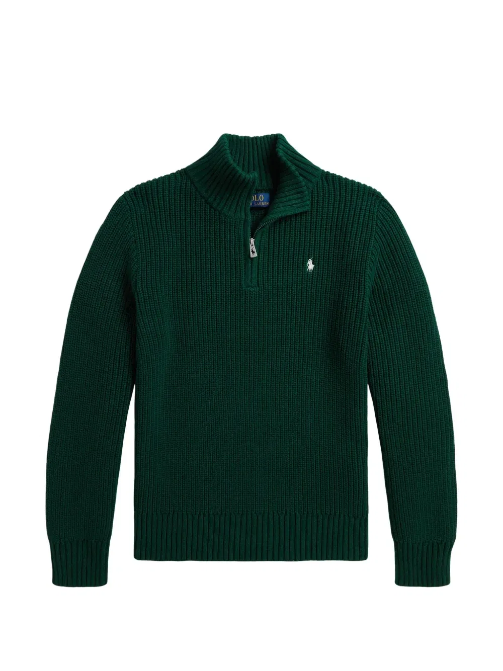 Свитер в рубчик с воротником на молнии Polo Ralph Lauren Kids, зеленый