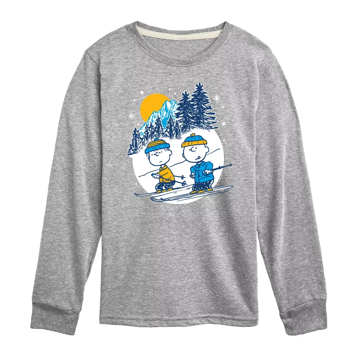 Детская футболка с длинным рукавом с принтом Charlie Brown And Linus Skiing Peanuts, Black