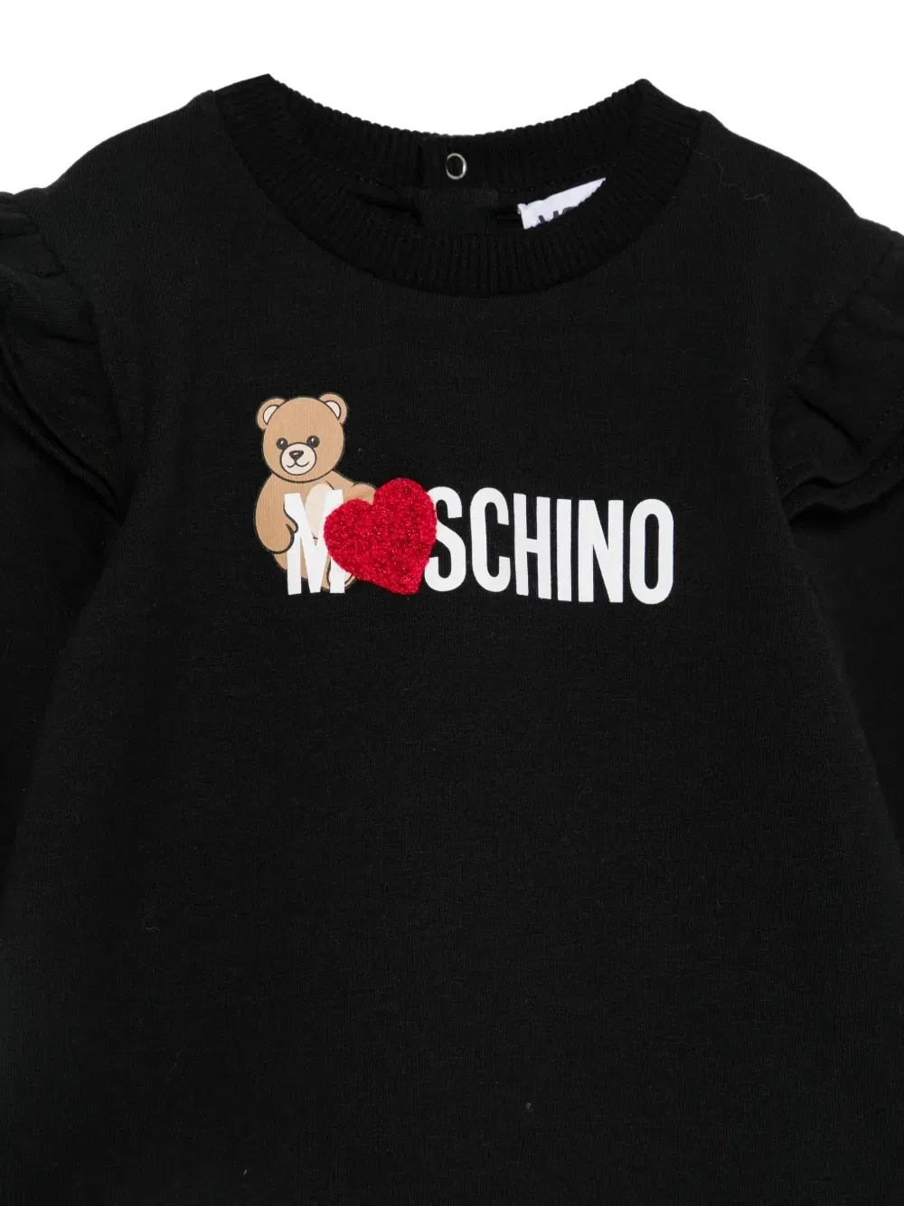Платье с рюшами и принтом плюшевого мишки Moschino Kids, черный — фото 3