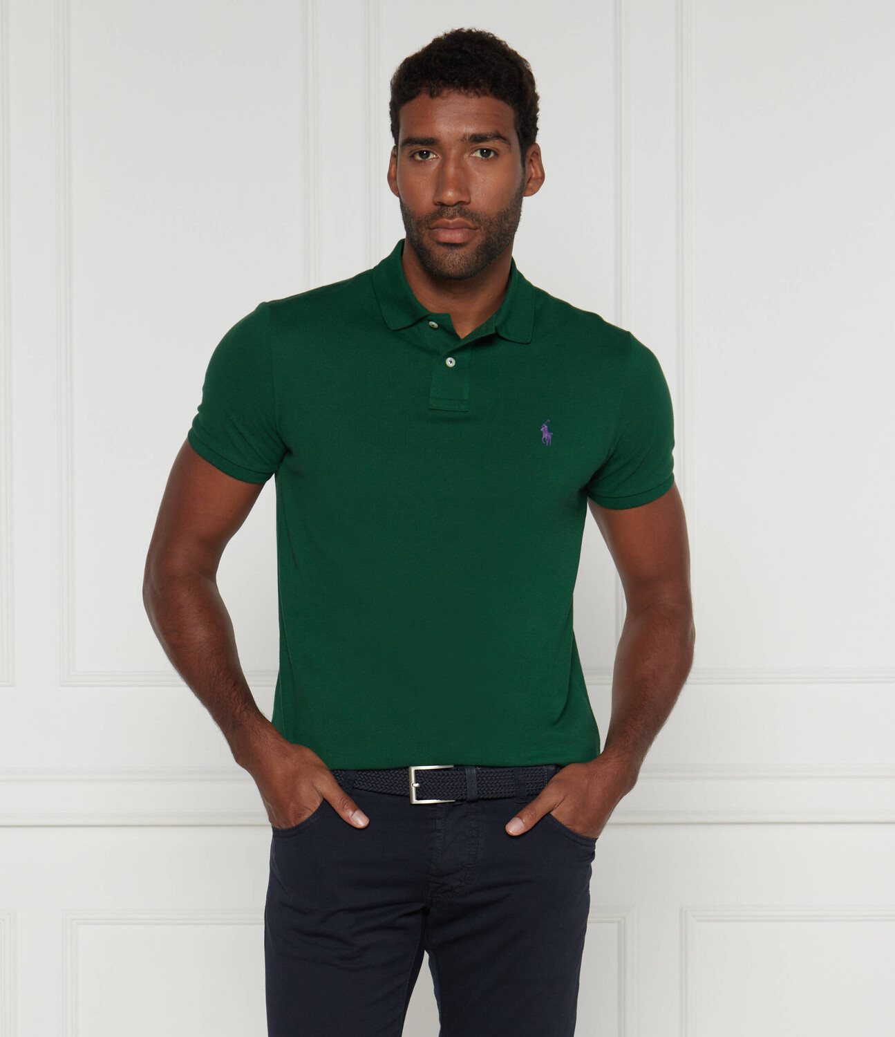 Поло POLO RALPH LAUREN Custom slim fit, цвет verde bottiglia — фото 3