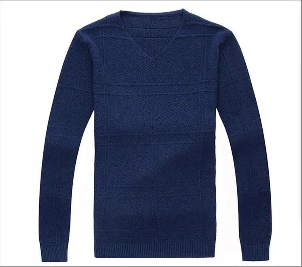 Мужской свитер Slim Fit V-образным вырезом однотонный для весны и осени — фото 4