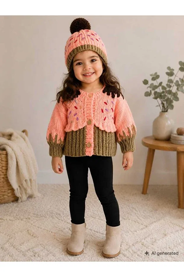 Детский кардиган для новорожденных вязаный с принтом Hand-Knitted baby cardigan handmade Hobilanka, Brown — фото 2