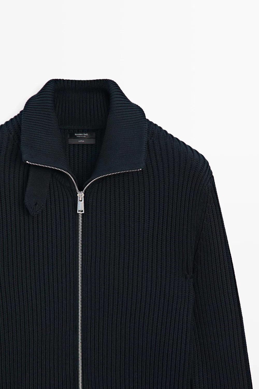 Кардиган Massimo Dutti 100% Cotton Knit With High Neck Detail, темно-синий — фото 4
