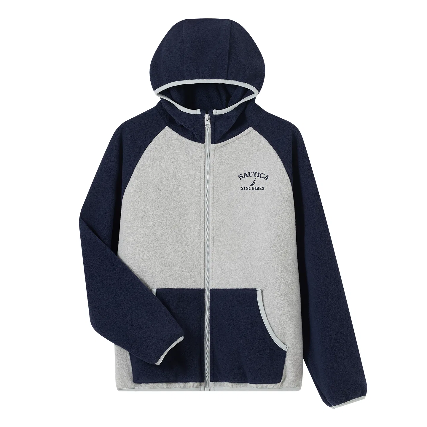 Детская флисовая куртка с капюшоном, с длинным рукавом, Navy Blue/Gray, NAUTICA