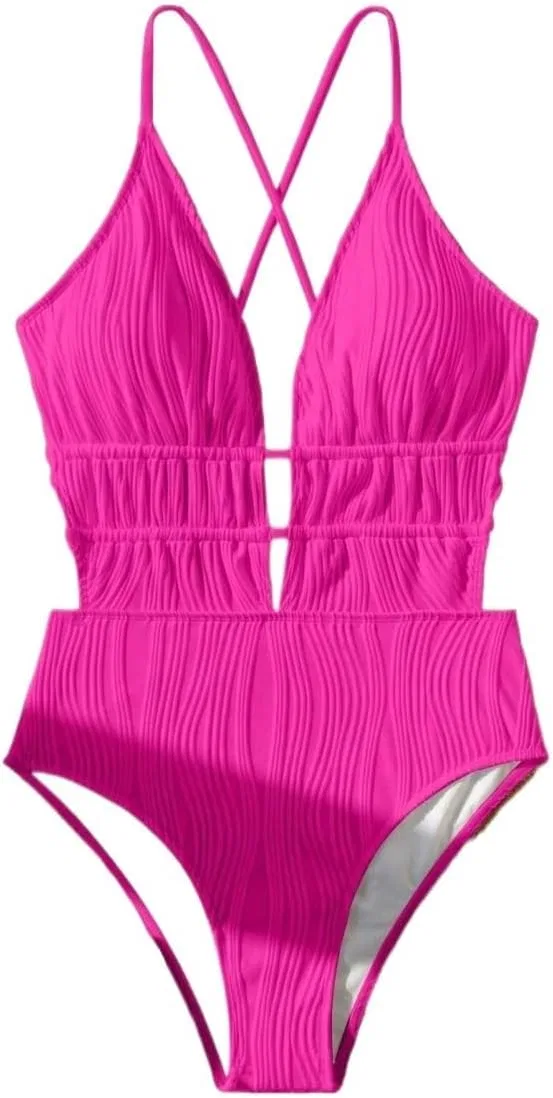 Женский цельный купальник с глубоким декольте Monokini, Hot Pink