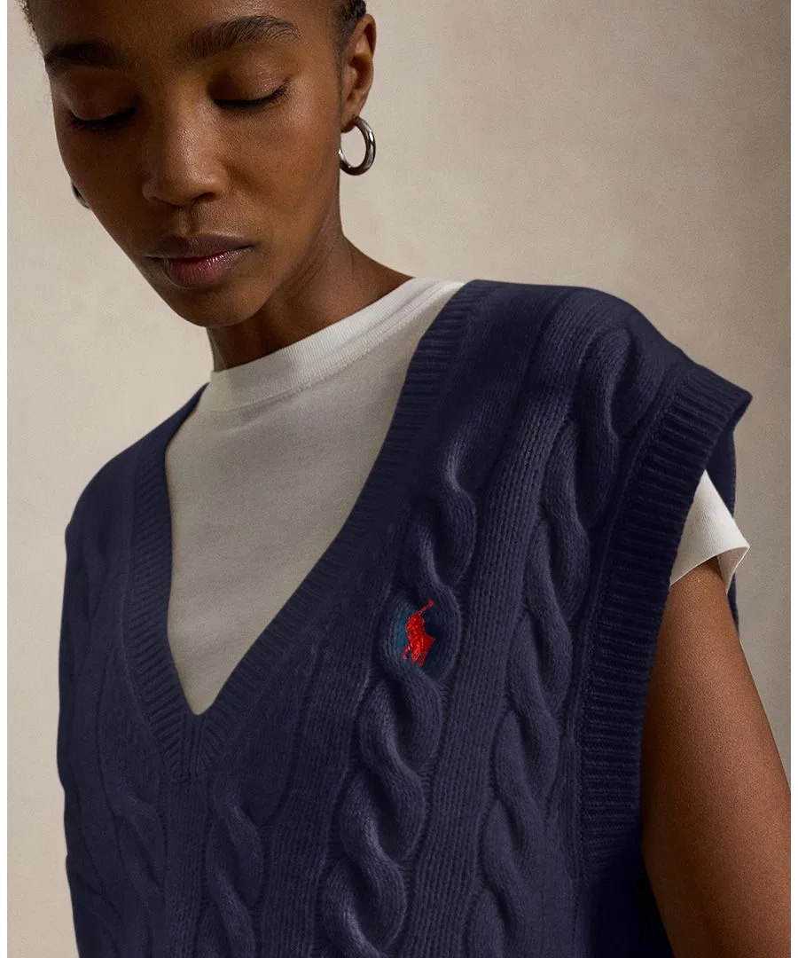 Безрукавный свитер-жилет с V-образным вырезом Polo Ralph Lauren, Hunter Navy — фото 2