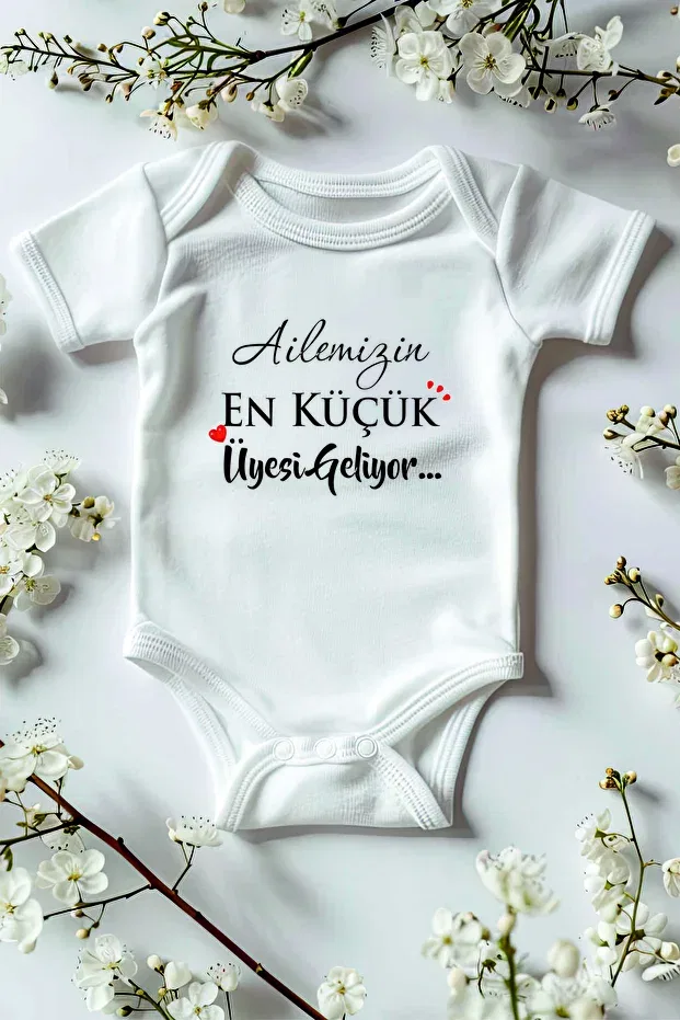 Детское боди для новорожденных с принтом The smallest member of our family is coming Afmat Atölye, White