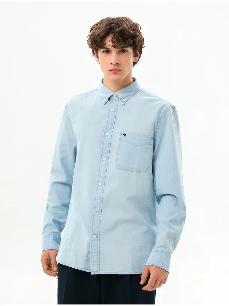 Рубашка с длинным рукавом из хлопка Regular Fit TOMMY HILFIGER, Sky Blue