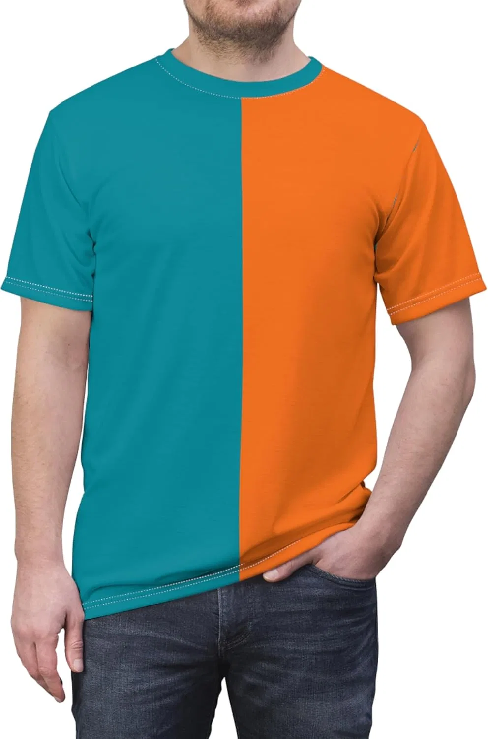 Футболка активная GENERIC, Half Aqua Half Orange, White Stitching
