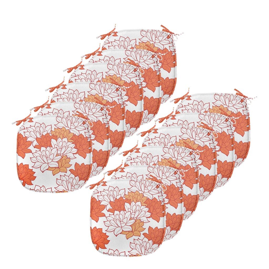 

ABAKUHAUS Оранжевые подушки на обеденный стул, цветущие листья лотоса, декоративная водонепроницаемая подушка с ремнями для кухонных сидений, 40 см x 40 см — упаковка из 12 шт., оранжевый лососевый рубин