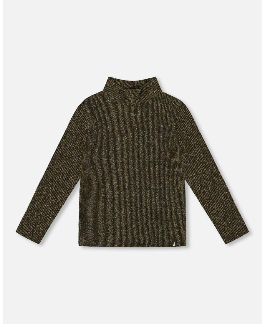 

Блестящий ребристый топ с высоким воротником для девочек, черно-золотой, для малышей/детей Deux par Deux, Black and gold