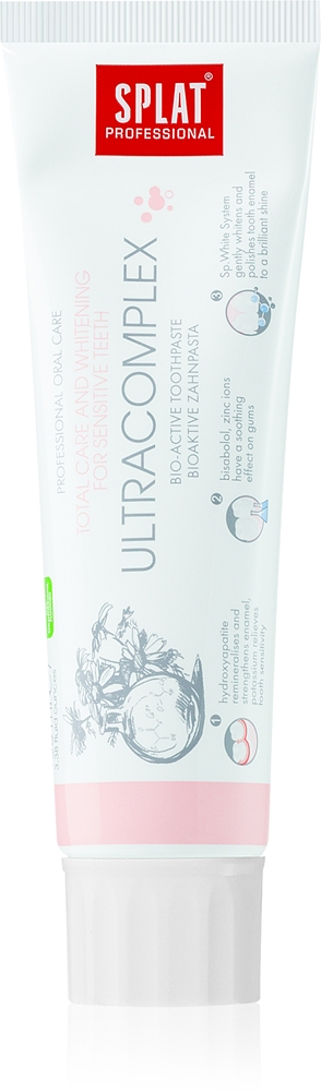 

Профессиональная ультракомплексная биоактивная зубная паста для комплексного ухода и отбеливания чувствительных зубов Splat, 100 мл
