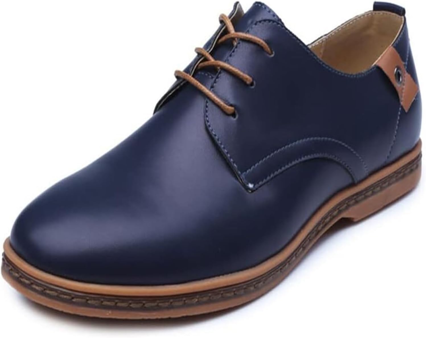 

Мужские удобные кожаные повседневные туфли оксфорды с круглым носком и шнуровкой для работы, бизнеса и прогулок на открытом воздухе Generic, темно-синий
