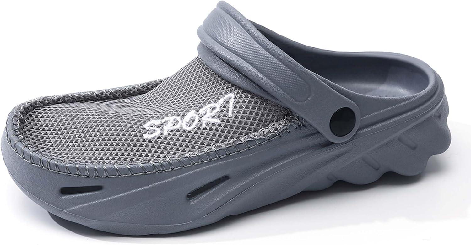 

Мужские сабо для сада, сетчатые, дышащие, быстро сохнущие, легкие, пляжные спортивные сандалии с поддержкой свода стопы, регулируемые, можно носить двумя способами Generic, серый