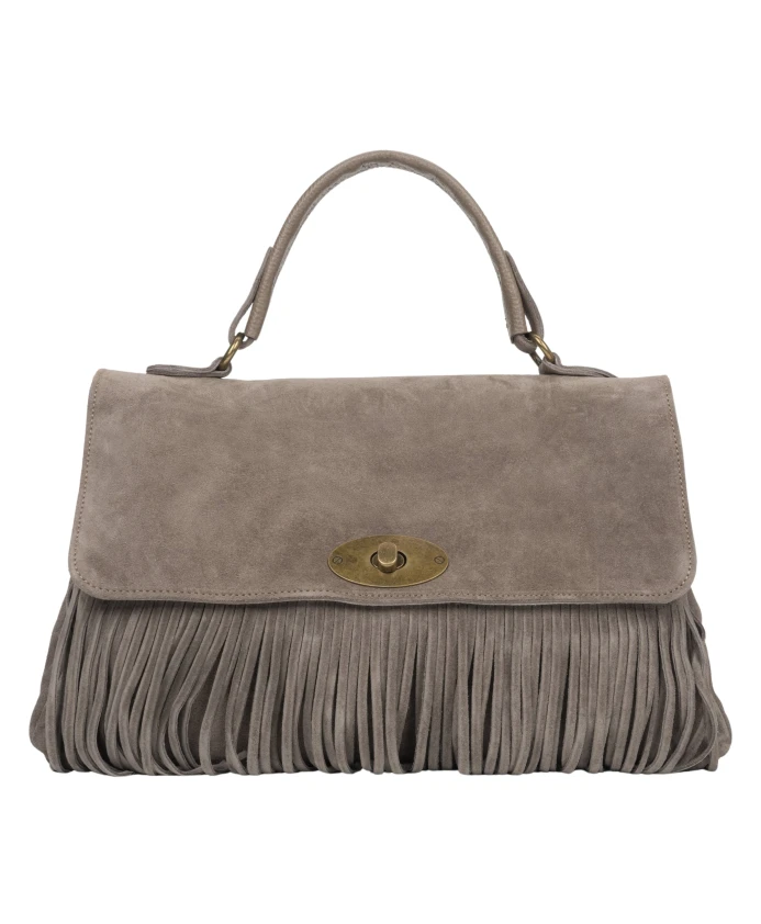 

Темно-Серая женская сумочка из натурального итальянского велюра с бахромой. Estro, серый