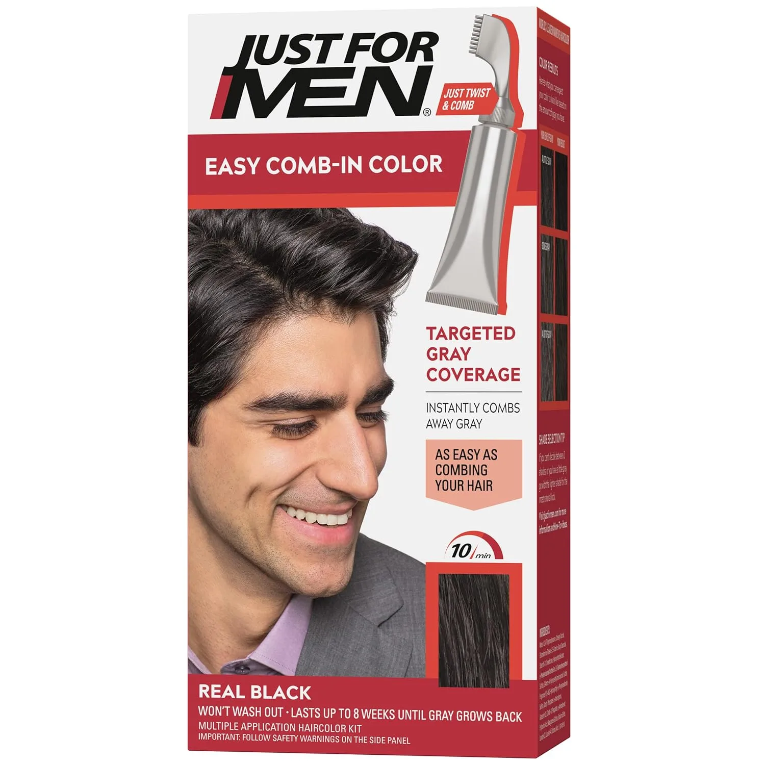 Краска для волос Just For Men Easy Comb-In Color для мужчин, легко наносится без смешивания, с помощью аппликатора-расчески - настоящий черный, A-55, 1 шт. 1 штука (1 шт.), Real Black A-55