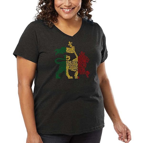 

Женская футболка plus size V-neck с принтом Rasta Lion One Love La Pop Art, Grey, Серый, Женская футболка plus size V-neck с принтом Rasta Lion One Love La Pop Art, Grey
