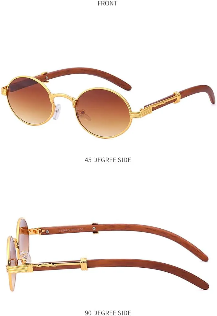 

Солнцезащитные очки в стиле ретро-панк с деревянными дужками для мужчин и женщин - маленькие круглые винтажные очки унисекс, защита от УФ-излучения UV400 GJKTFNJIF, 3