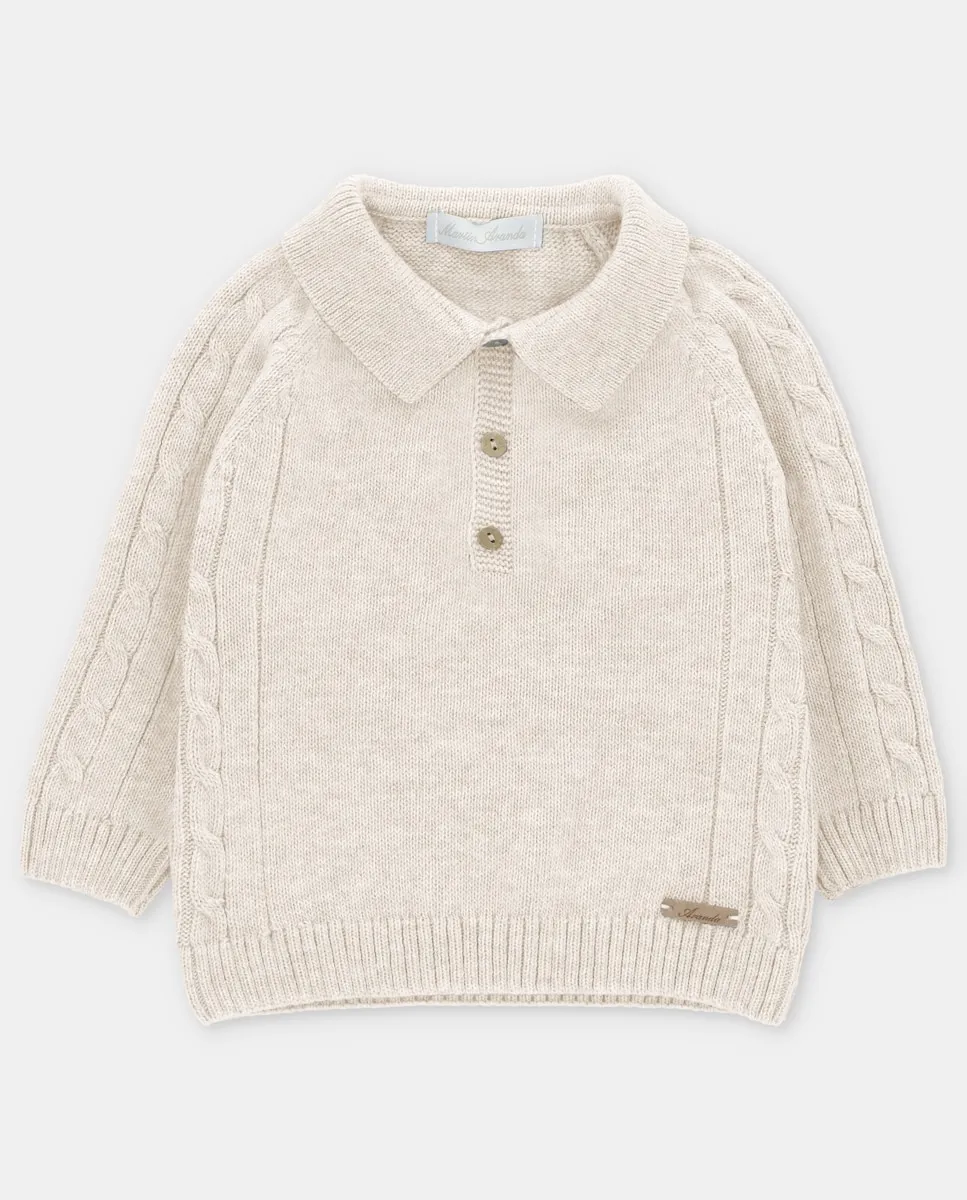 

Детский джемпер с воротником поло и косичкой песочного цвета Martín Aranda