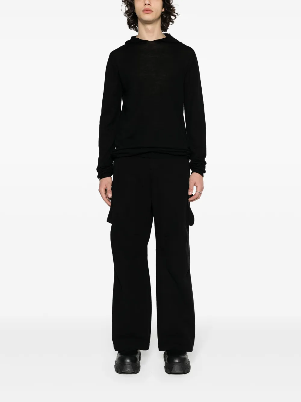 Худи из вирджинской шерсти тонкой вязки Rick Owens, черный — фото 2