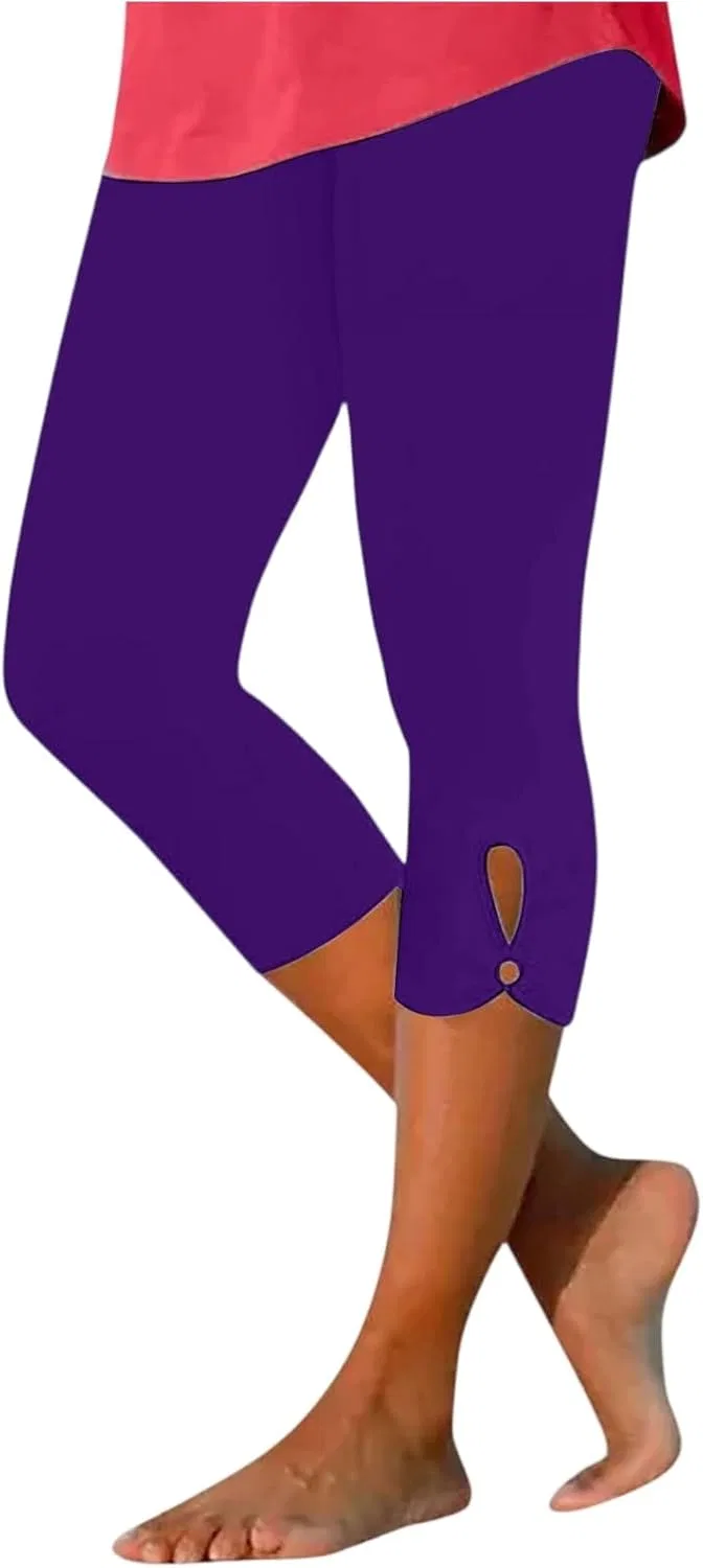 Леггинсы капри с высокой талией, компрессионные, Generic, F008- Dark Purple