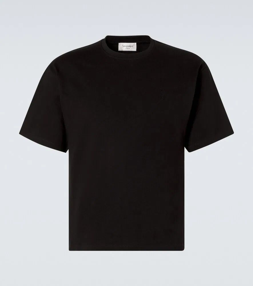 Укороченная футболка из хлопкового трикотажа Saint Laurent, черный