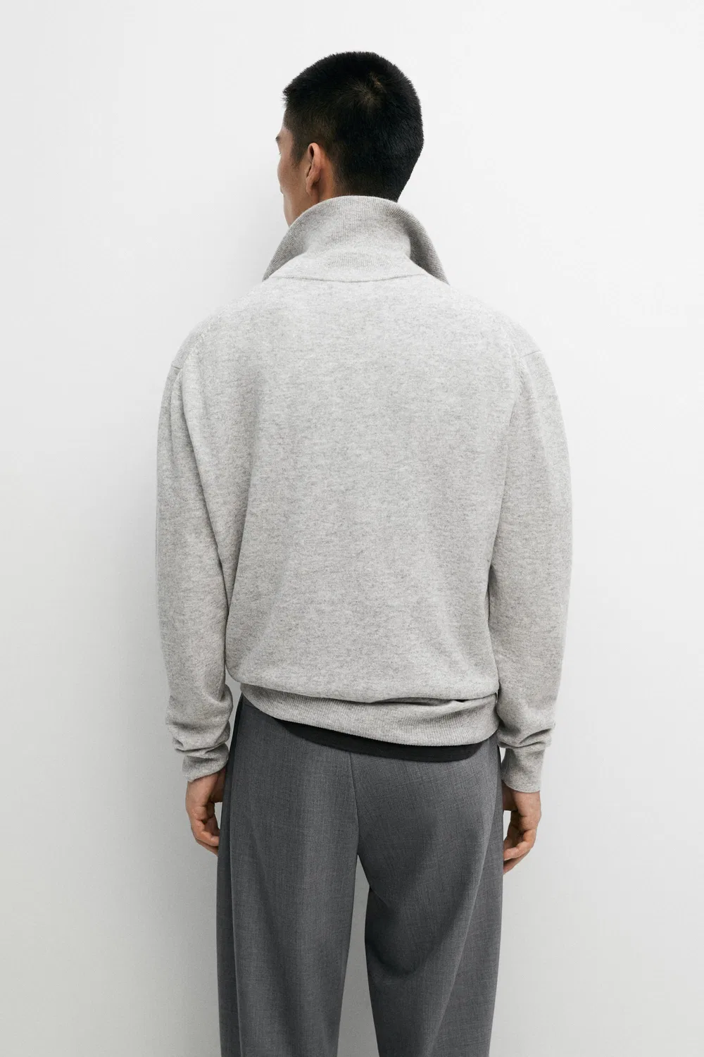 Свитер Massimo Dutti Mock Neck Zip-Up Knit, серый меланж — фото 4