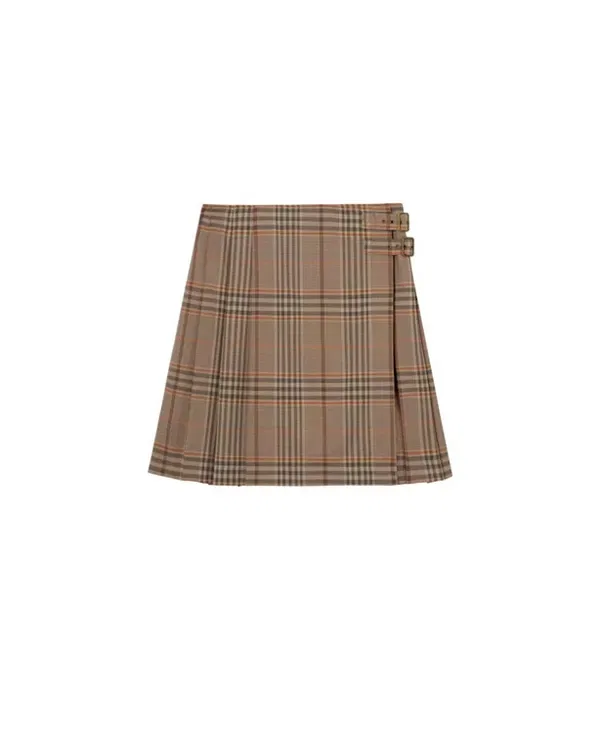 Женская юбка A-силуэта из шерстяного мулине с клеткой Burberry, Sandstone Beige — фото 3