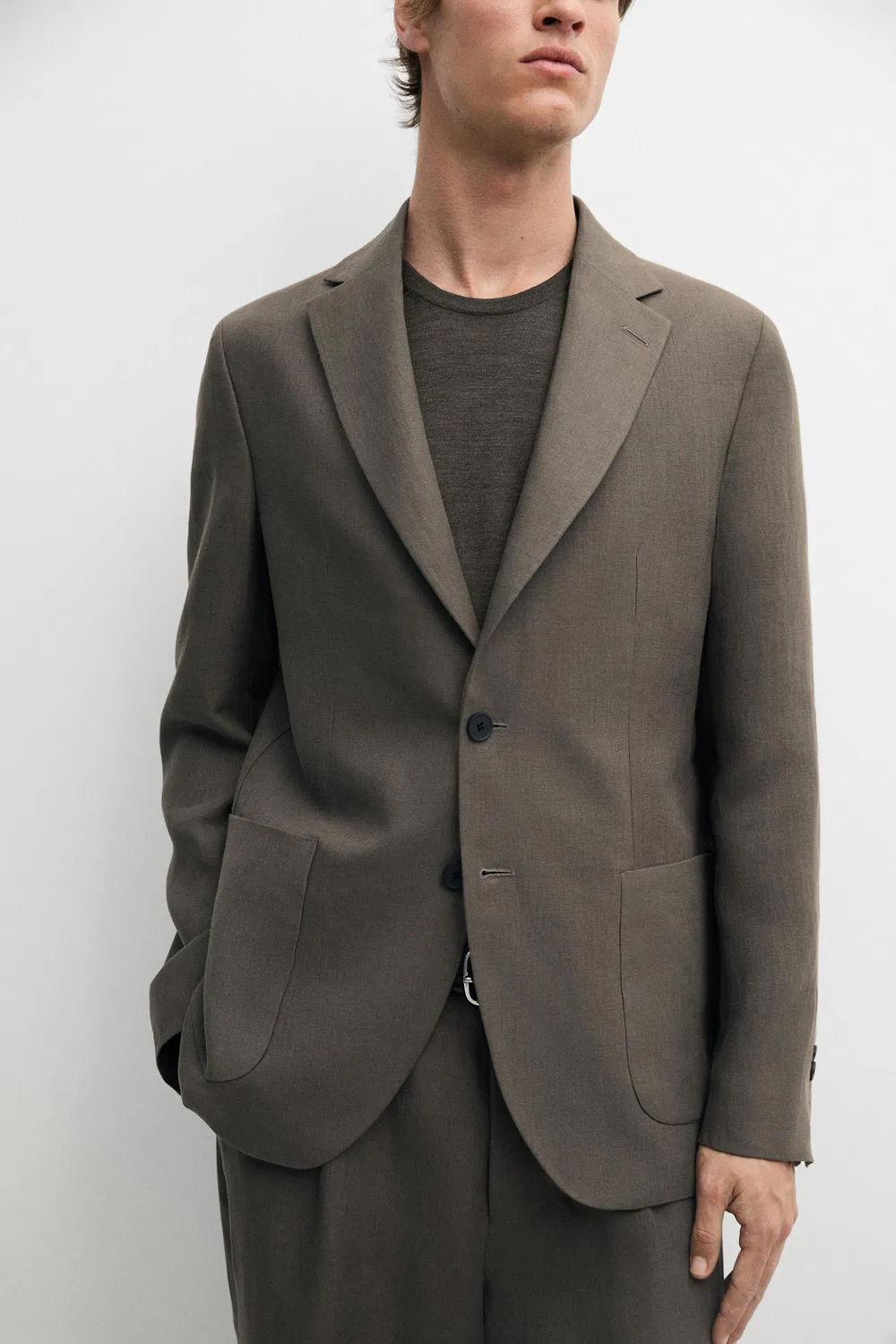 Блейзер из 100% льна Massimo Dutti, темно-зеленый — фото 4