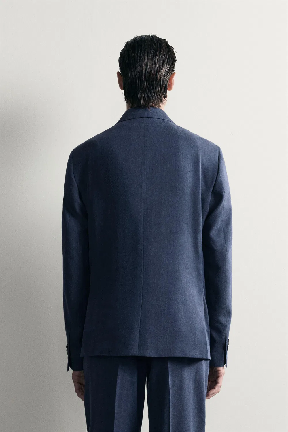 Блейзер из льна/шерсти, стандартного кроя. ZARA, Blue — фото 3