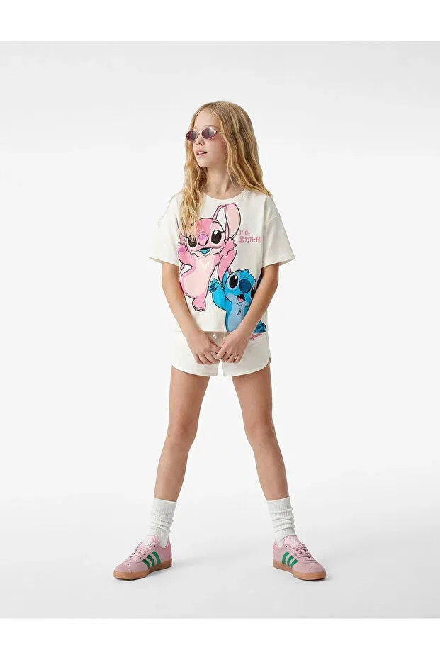 Детская футболка для девочек с принтом Licensed Stitch Printed, Koton, Ecru — фото 2