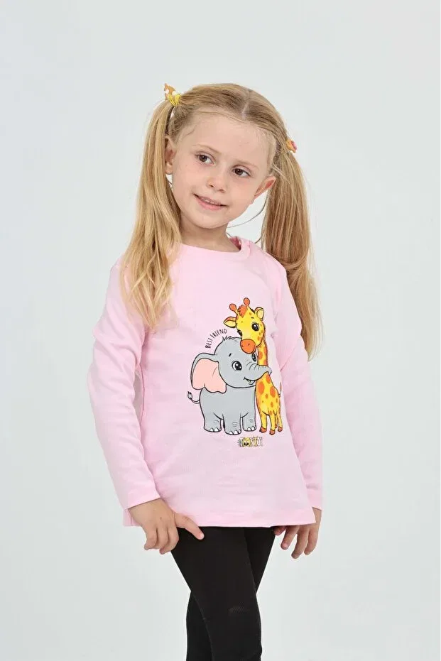 Детские свитшот для девочек с принтом Giraffe Elephant Printed Toontoy, Pink