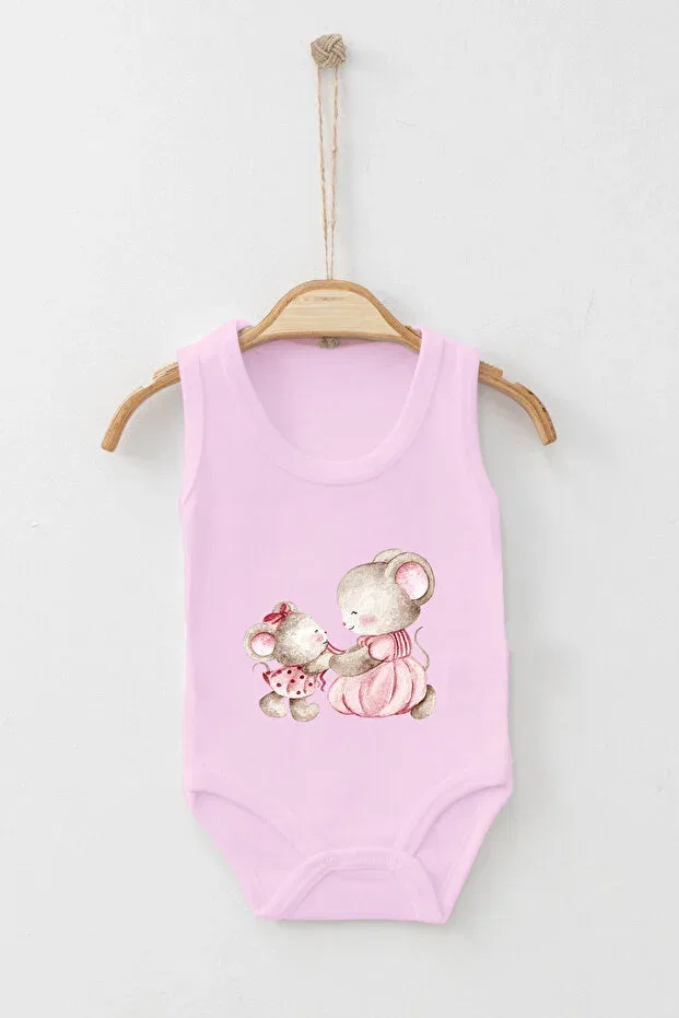 Детское боди с принтом Cute mouse family Adabebek, Pink