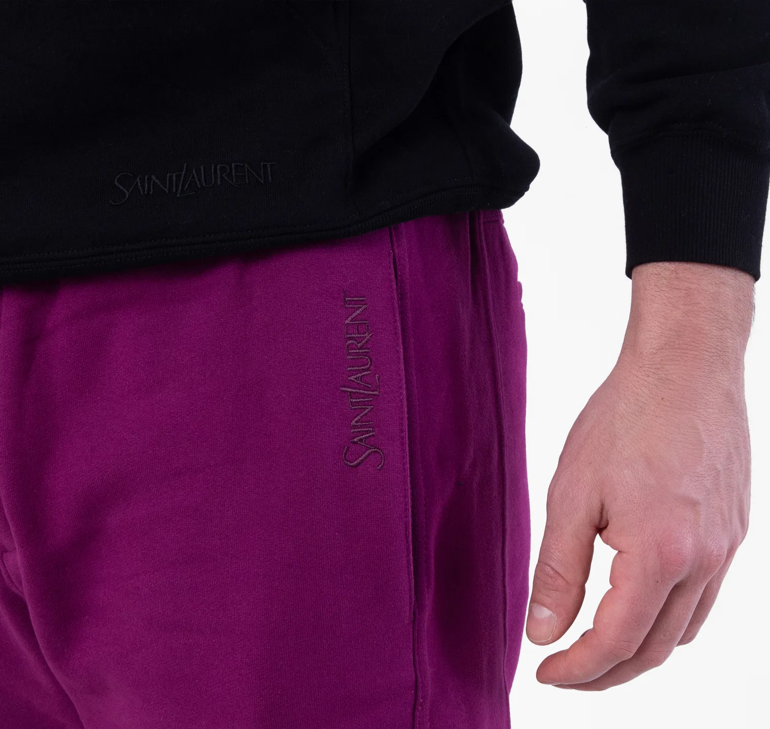 Брюки спортивные из хлопка с вышитым логотипом Saint Laurent, Fuchsia — фото 3