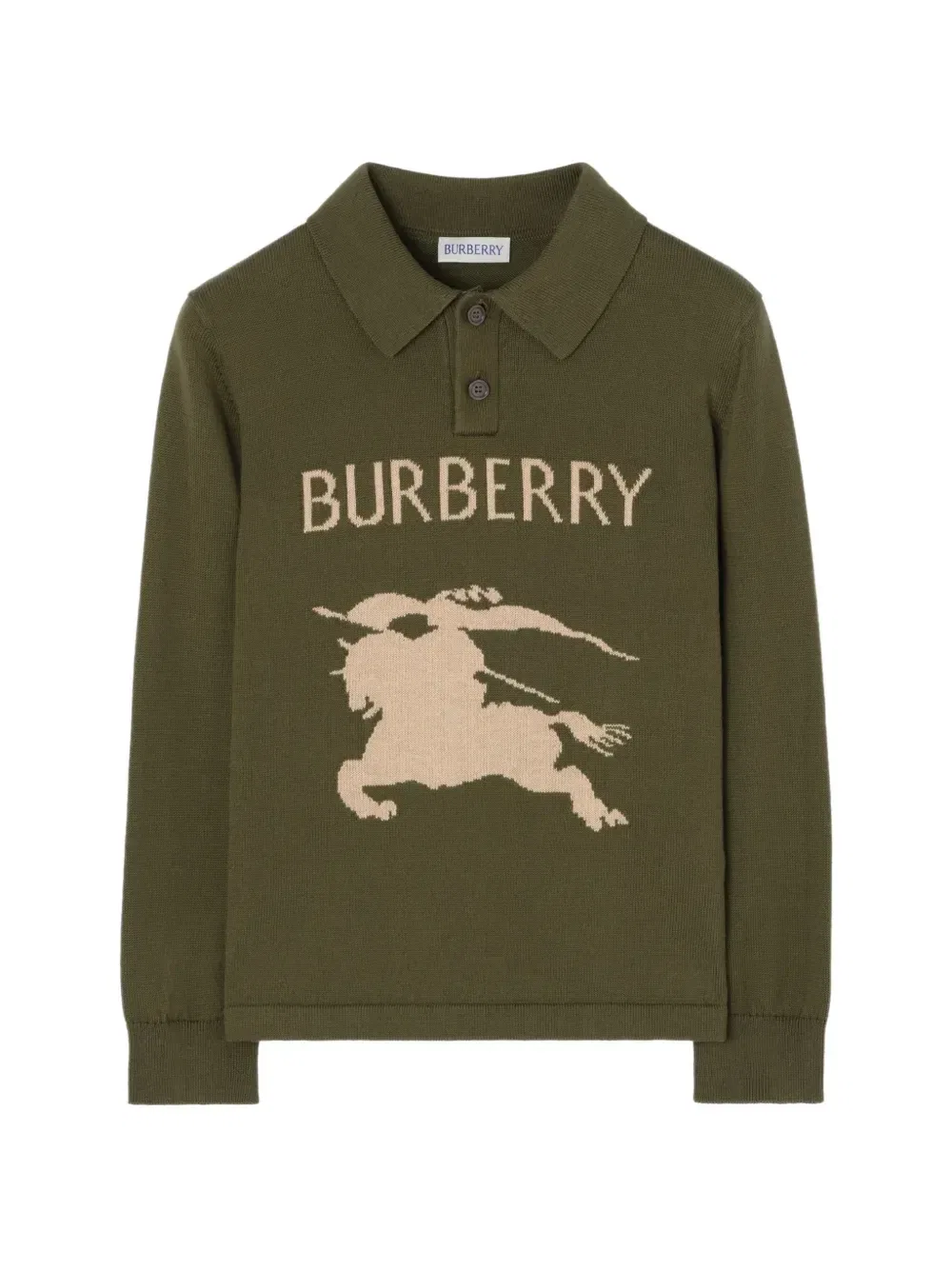 Хлопковая рубашка поло с длинными рукавами Burberry Kids, зеленый