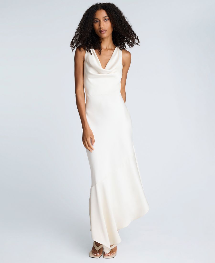 

Женское атласное платье с воротником-хомутом, сшитое по косой Kenneth Cole, Oyster