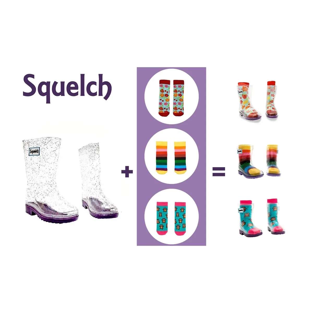 Детские носки для резиновых сапог с принтом лошадей Squelch Wellies, Multi — фото 3