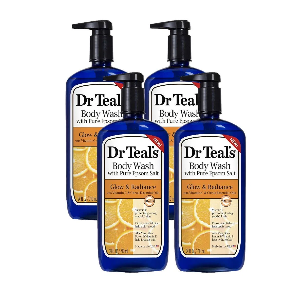 Гель для душа Dr Teal's Glow & Radiance с витамином C, набор 4x680мл, Красный