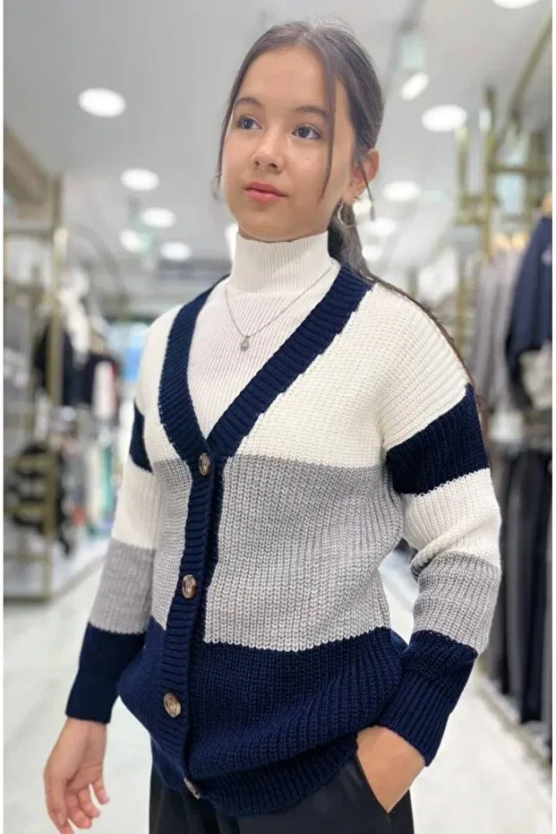 Детский кардиган для девочек вязаный Colorful Girl's Cardigan Minimoda Kids, Navy Blue