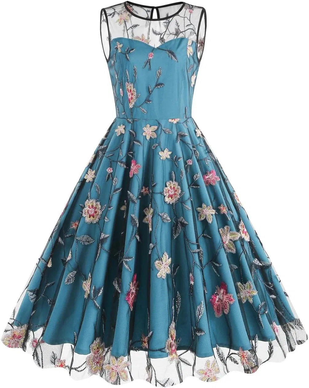 Женское коктейльное платье с цветочной вышивкой Vintage, Malachite Blue