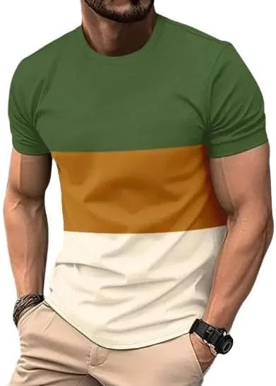 Мужская цветблок футболка Men's Summer Colorblock T-shirt, Army Green