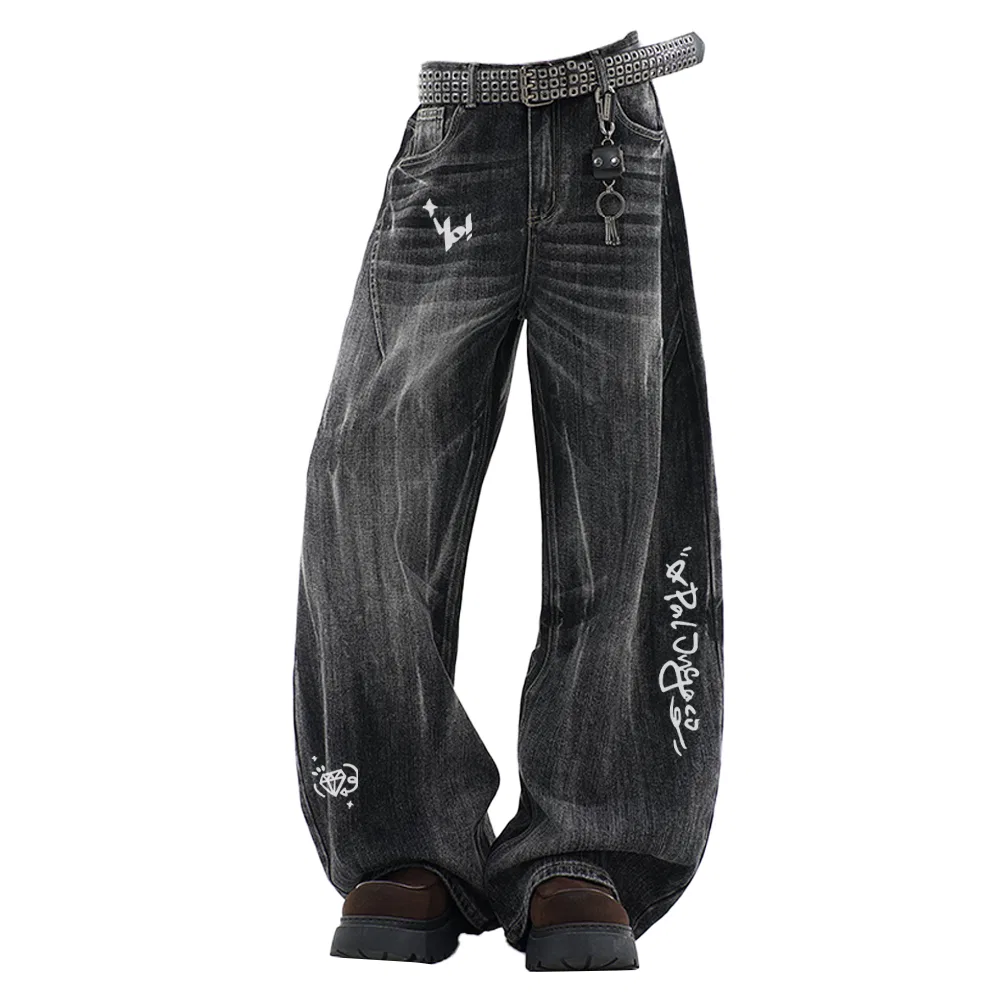 Детские джинсы свободного кроя с широкими штанинами Unisex Moderate Wide Leg Pants, PAL ONGACO, Black Gray