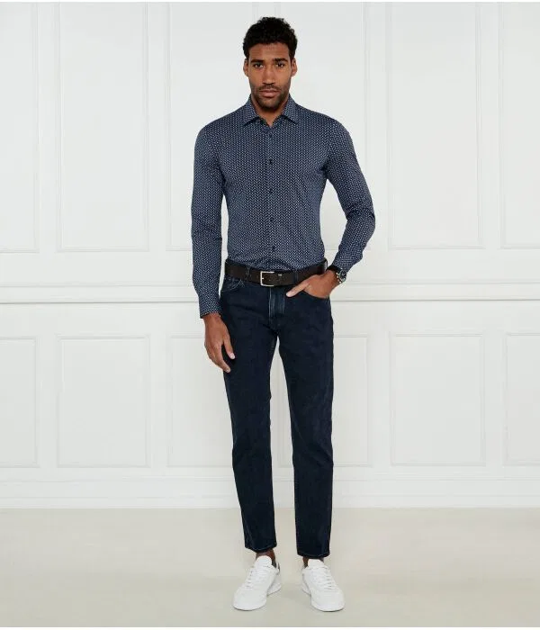Мужская рубашка с длинным рукавом P-Hank-Kent-C1-222 Slim Fit BOSS, Blu Marino — фото 2