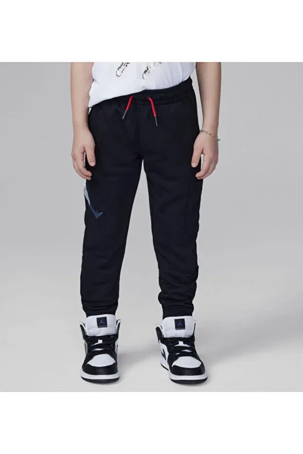 Детские спортивные штаны для мальчиков с принтом Jordan black side jumpman printed pocket double yarn non-iron children's trackpants 95d415 Nike, Black-Red